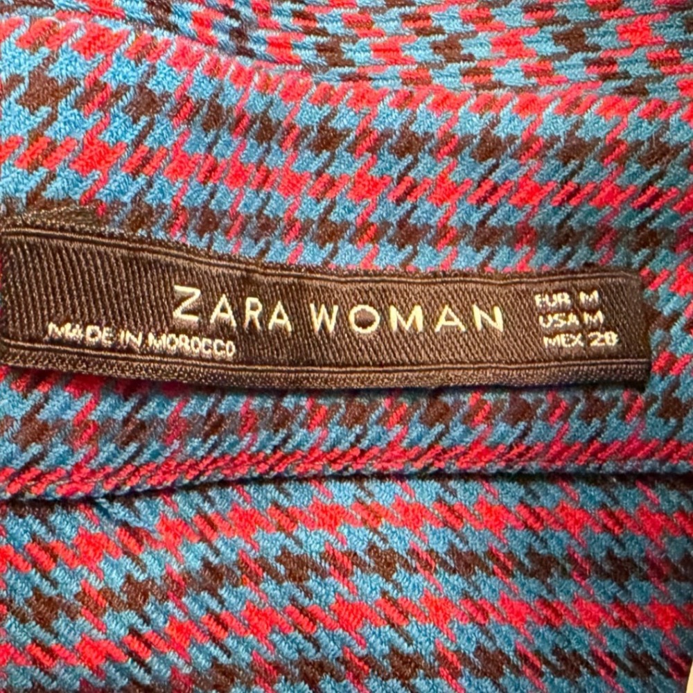 Zara Woman Red Blue Houndstooth High Waist Belted Midi Skirt 2067/612 Size M - Picture 3 of 9